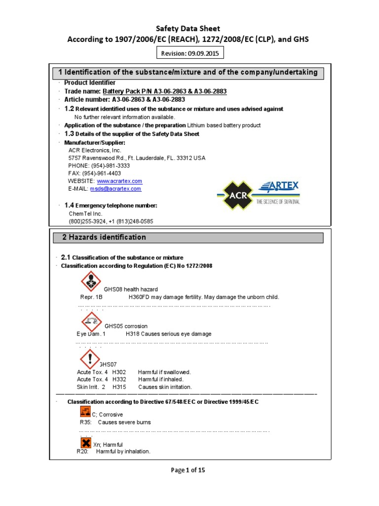 Lithium Battery Safety Data Sheet | PDF | Dangerous Goods | Toxicity