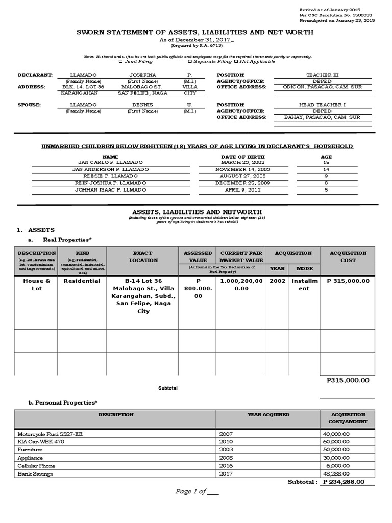 2015 saln form from csc pdf identity document economies