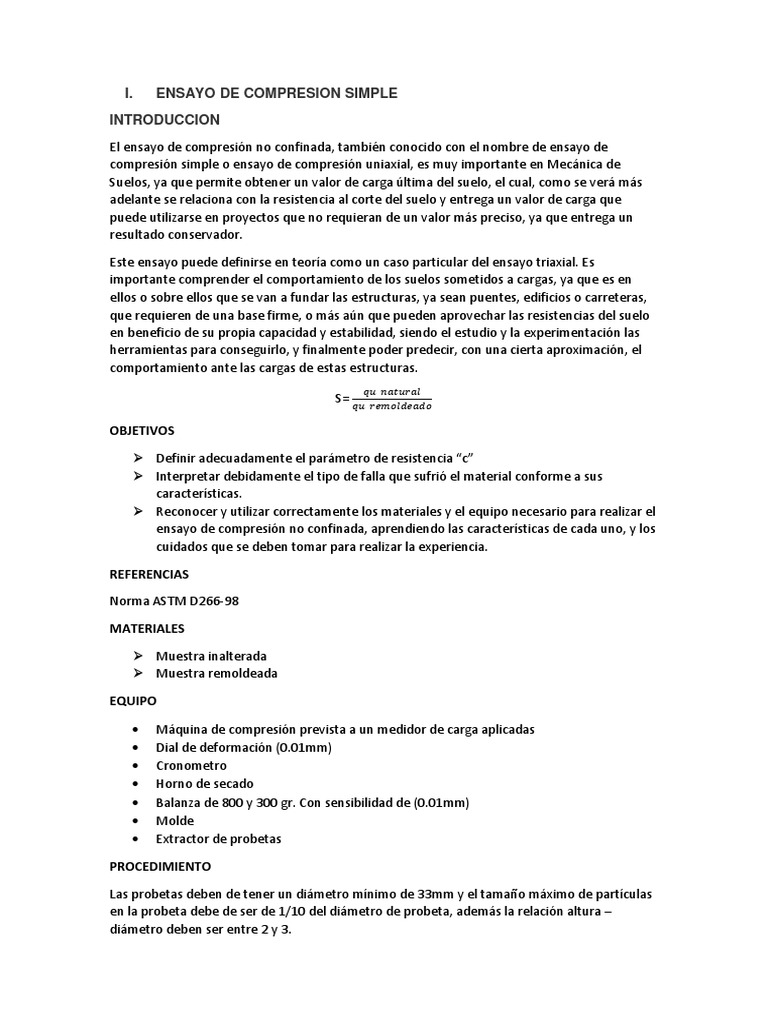 Ensayo de Compresión y Corte en Suelos | PDF | Fricción | Estrés (Mecánica)