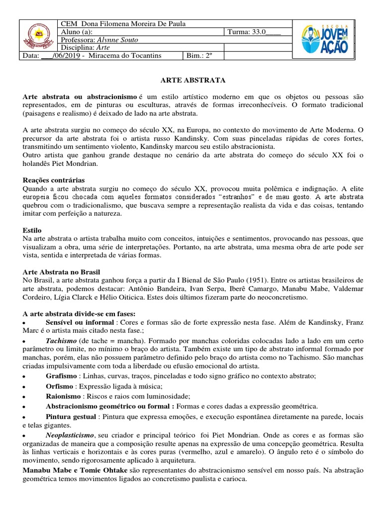 Arte Abstrata - Atividades | PDF | Arte abstrata | Pinturas