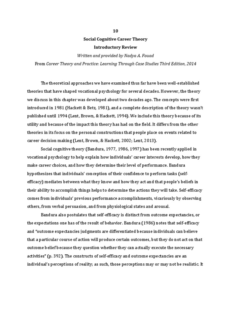 Overview of Social Cognitive Career Theory | PDF | Self Efficacy | Science