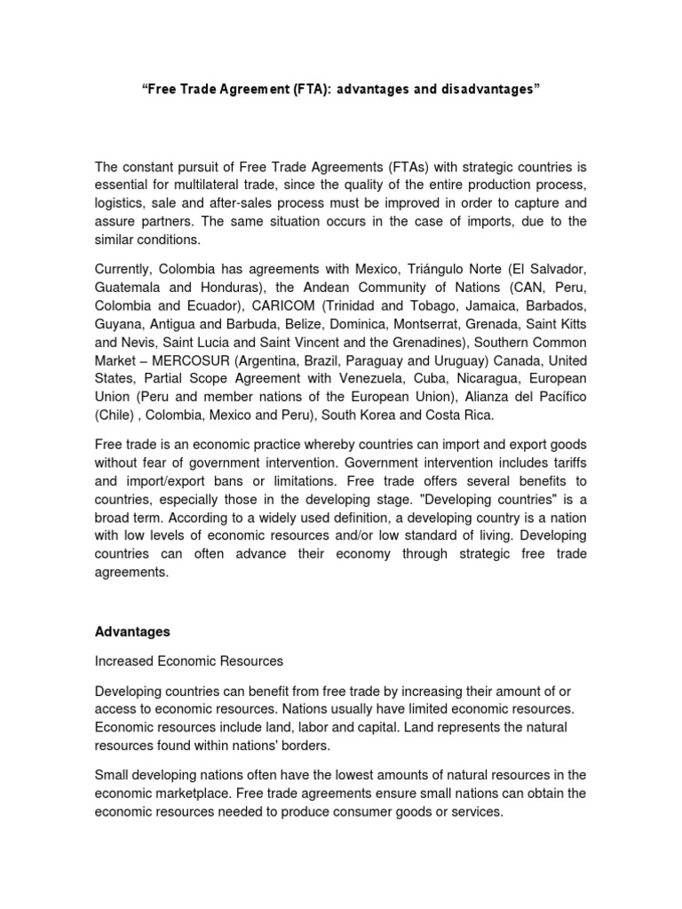 Free Trade Agreement (FTA) : Advantages and Disadvantages | PDF | Free ...