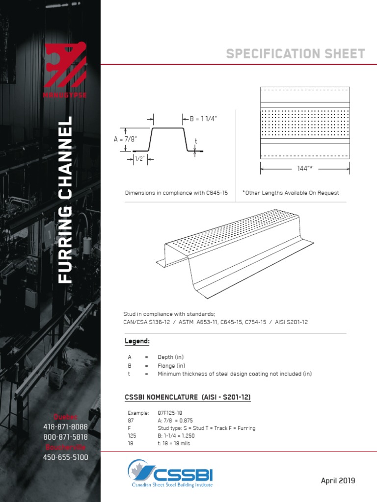 Furring Channel Specifications and Sizes | PDF | Industrial Processes ...
