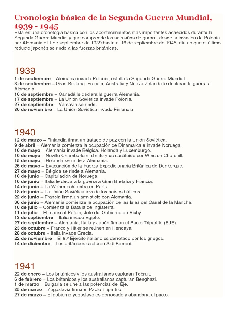 Cronología Básica de La Segunda Guerra Mundial-1939-1945 | PDF | Aliados de  la Segunda Guerra Mundial | Rendición de japón