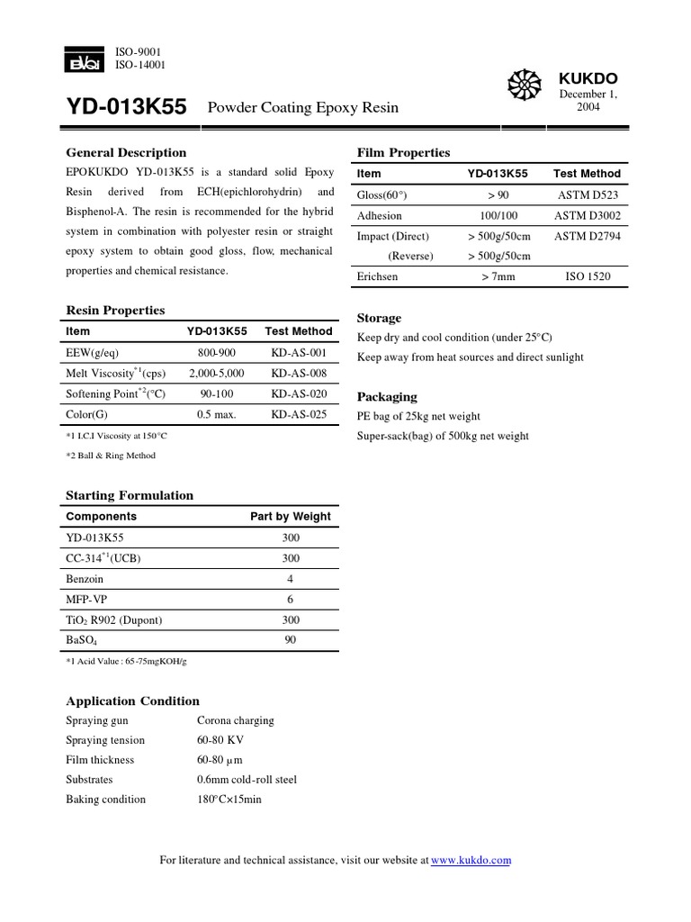Kukdo Epoxy R 46 Yd 013k55 Tds | PDF | Epoxy | Materials