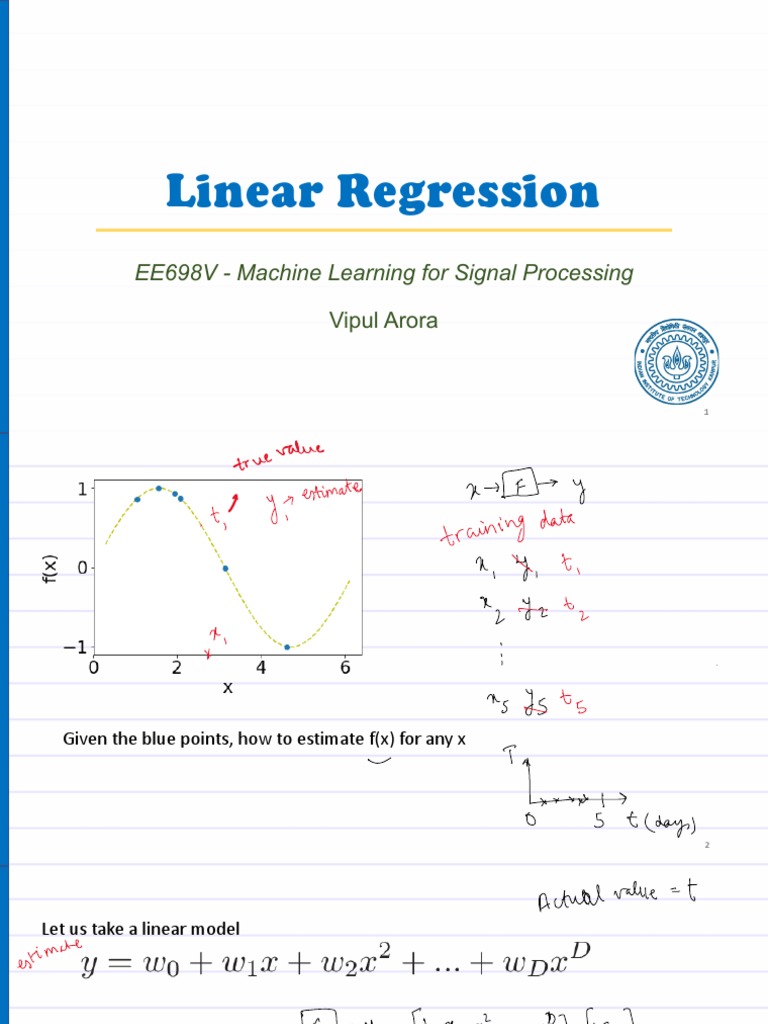 Linear Regression EE698V Machine Learning For Signal Processing PDF