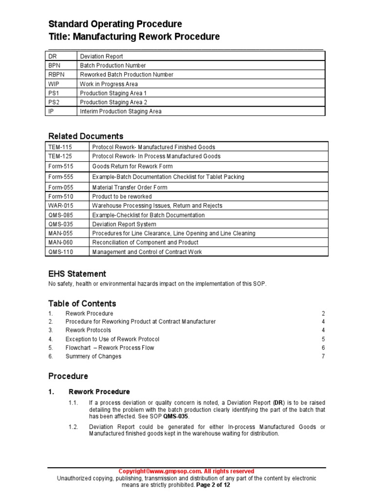 QMS 065 Manufacturing Rework Procedure Sample | PDF | Quality Assurance ...