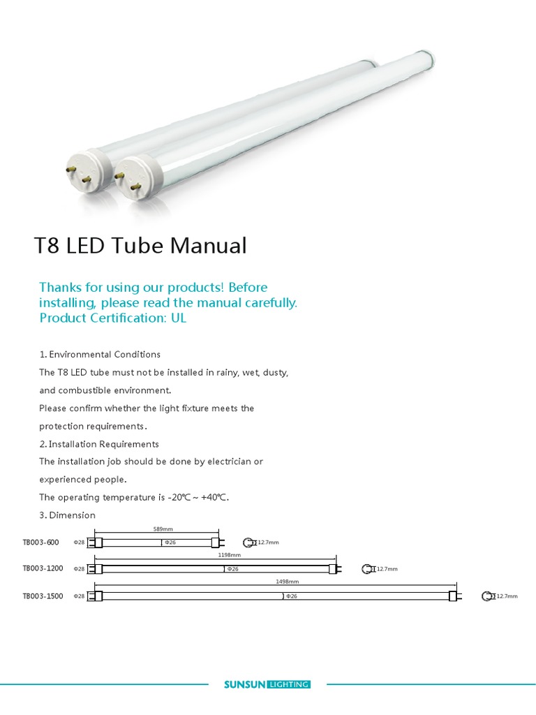T8 LED Tube Manual | PDF | Fluorescent Lamp | Electrical Wiring