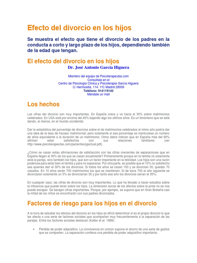 Efecto Del Divorcio en Los Hijos | PDF | Divorcio | Familia