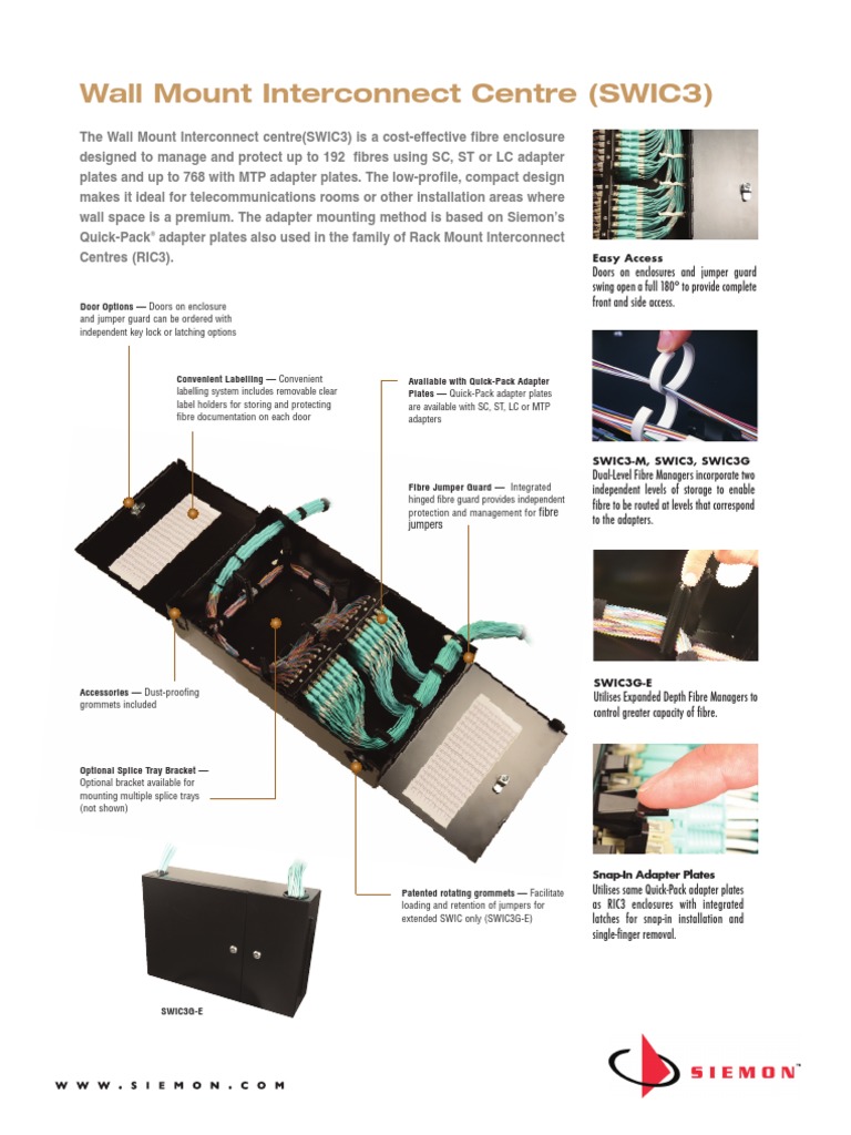 Siemon Wall Mount Interconnect Unit Swic3 Spec Sheet PDF Manufactured Goods Equipment