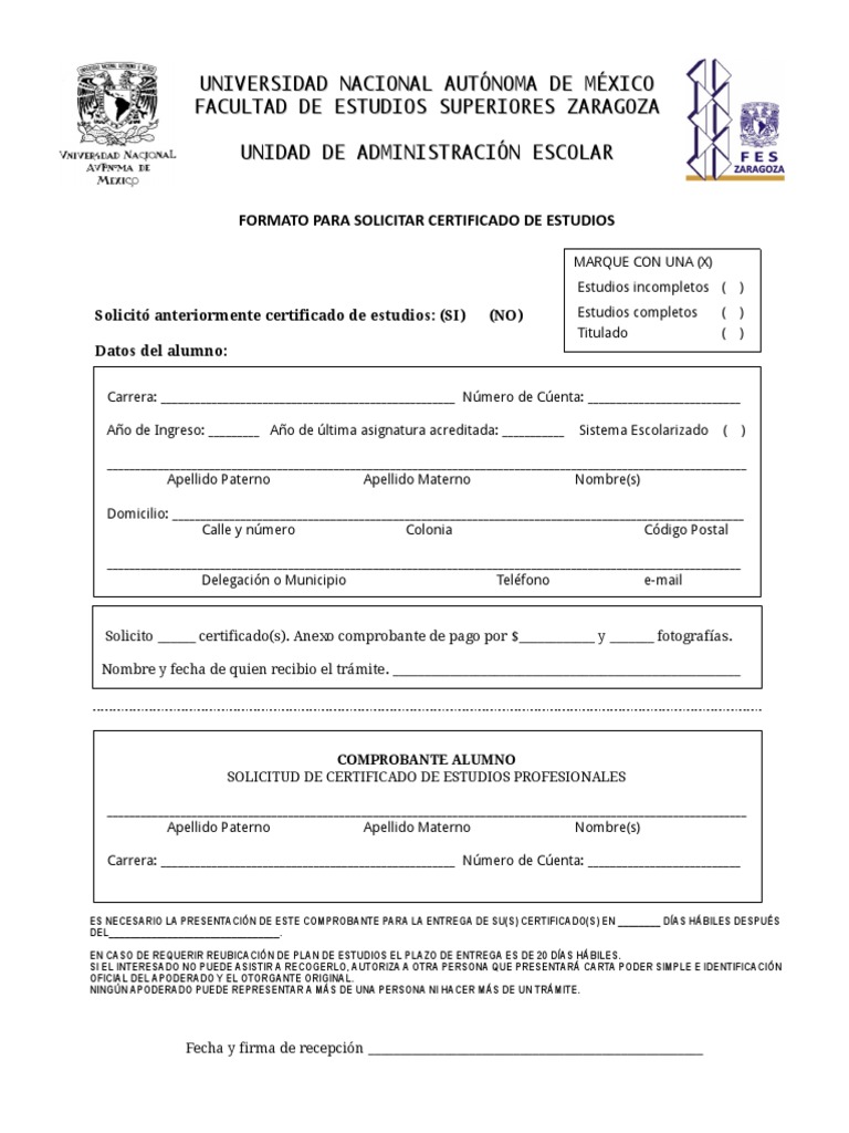 Solicitud de Certificado UNAM | PDF