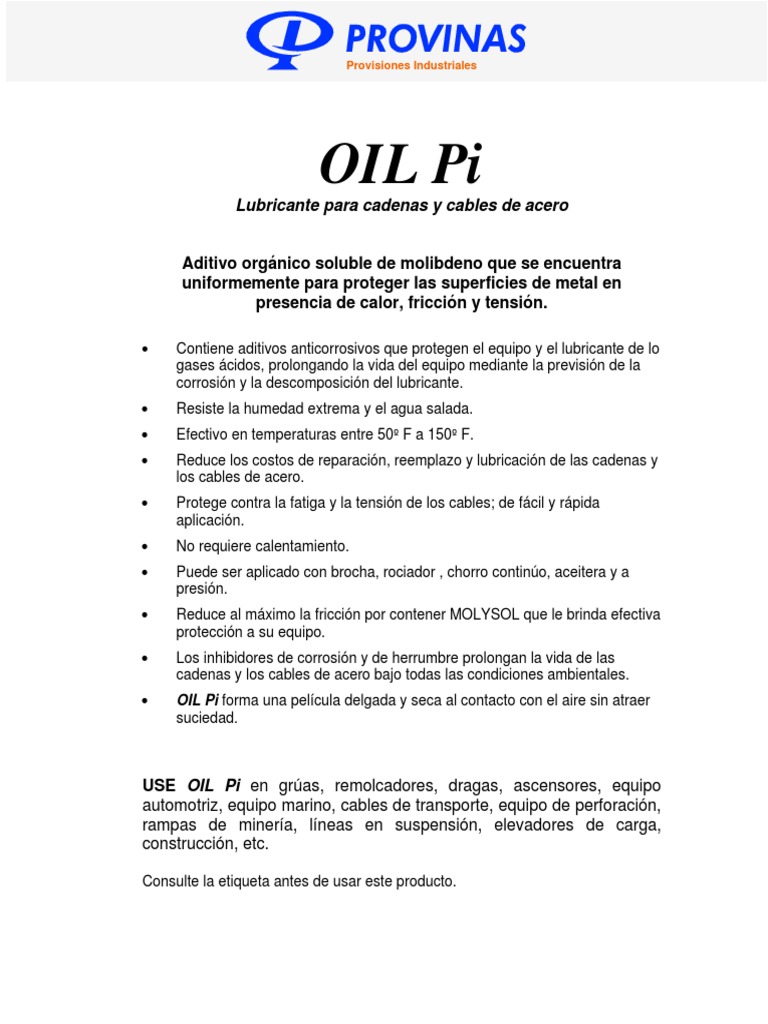 Lubricante OIL Pi para Cadenas y Cables | PDF | Lubricante | Corrosión