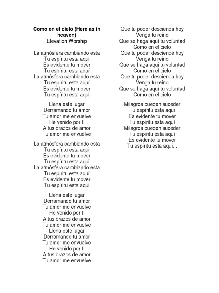 Letra Como en El Cielo | PDF