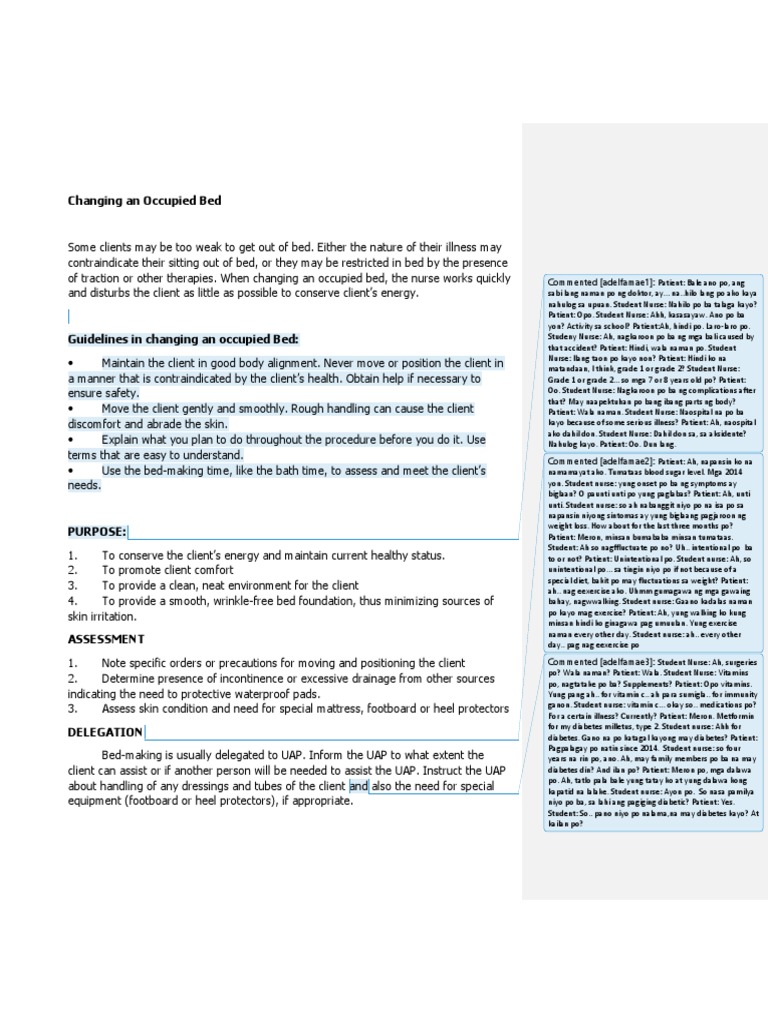 Bed Making Occupied Bed Pdf Bed Bedding