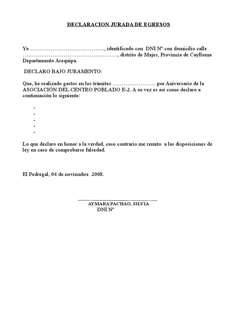Declaracion Jurada de Ingresos | PDF