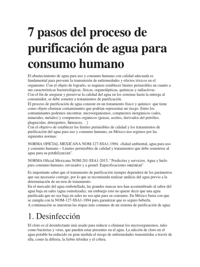 7 Pasos Del Proceso de Purificación de Agua para Consumo Humano | PDF ...
