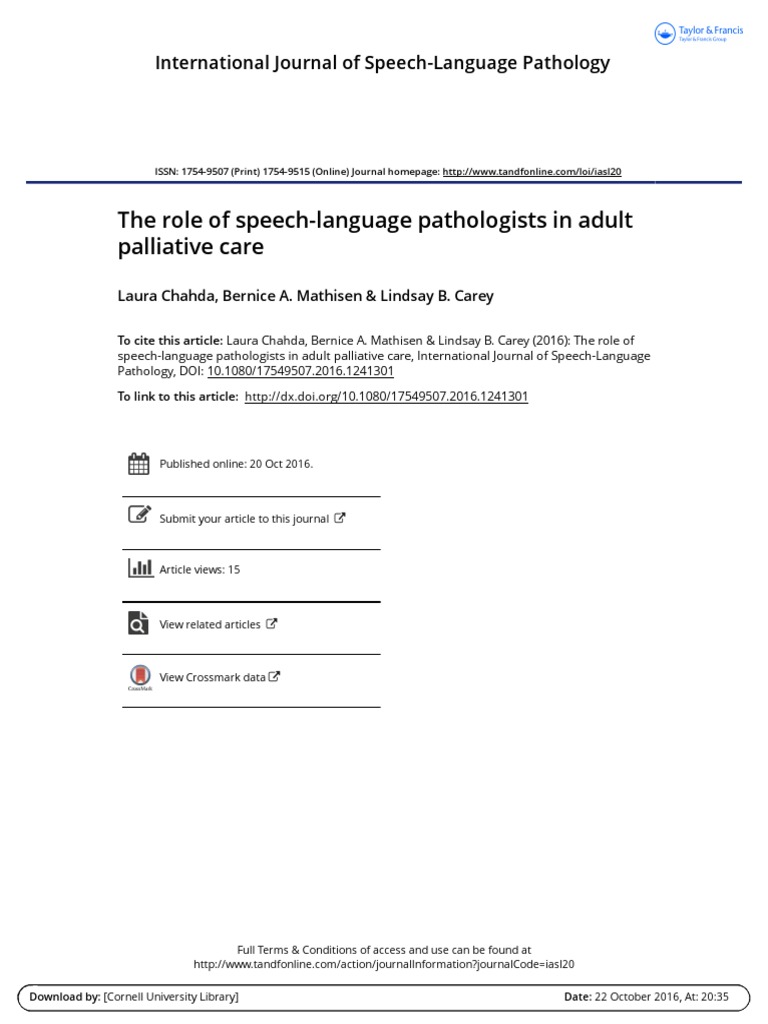 Speech-Language Pathologists in Palliative Care | PDF | Speech Language ...