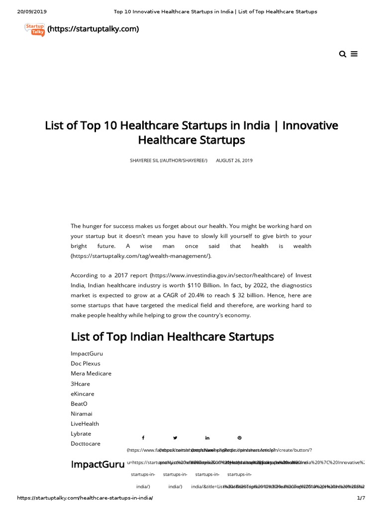 Top 10 Innovative Healthcare Startups in India - List of Top Healthcare ...