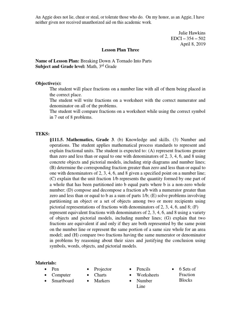 Hawkins Lesson Plan Three Breaking Down A Tornado Into Parts | PDF ...