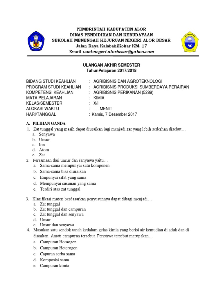 Soal Uas Kls 10 Semster 1