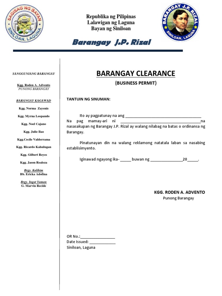 Brgy. J. Rizal - Bus Permit | PDF
