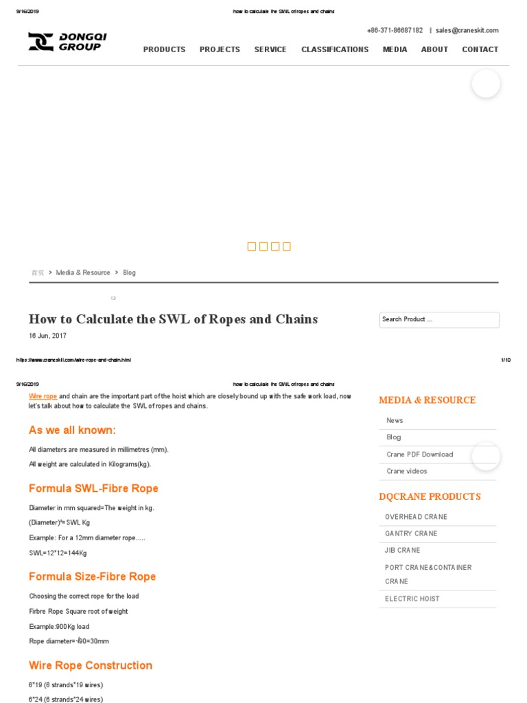 How To Calculate The SWL of Ropes and Chains PDF Crane (Machine) Rope