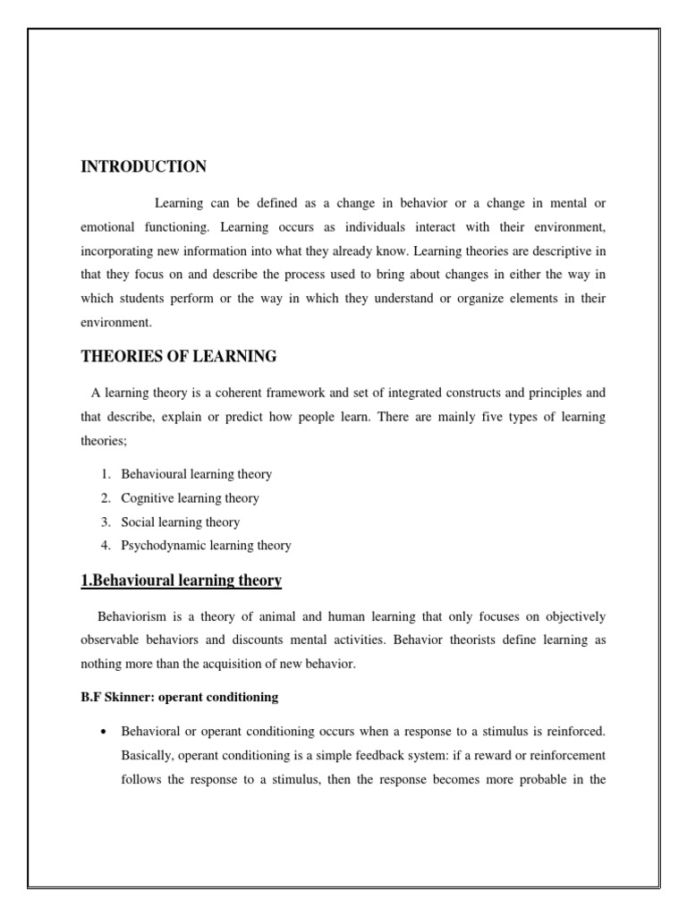 Overview of Learning Theories Explained | PDF | Behaviorism | Reinforcement