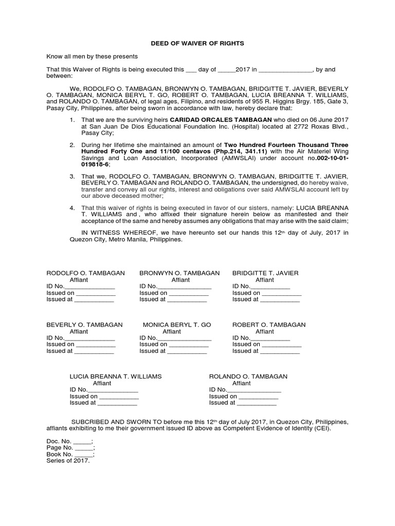 Waiver of Rights | Legal Procedure | Philippines