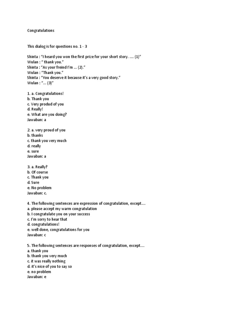 Soal Congratulation Pdf Home Garden Career Growth