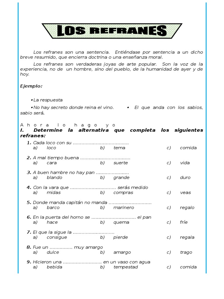 01 Los Refranes Cuarto de Primaria | PDF