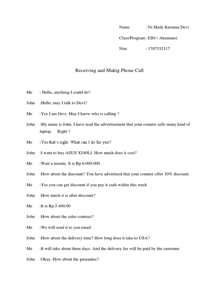Phone Call Script for Laptop Sales | PDF