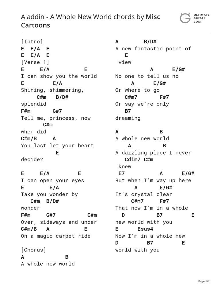 A Whole New World Chords | PDF | Song Structure | Songs