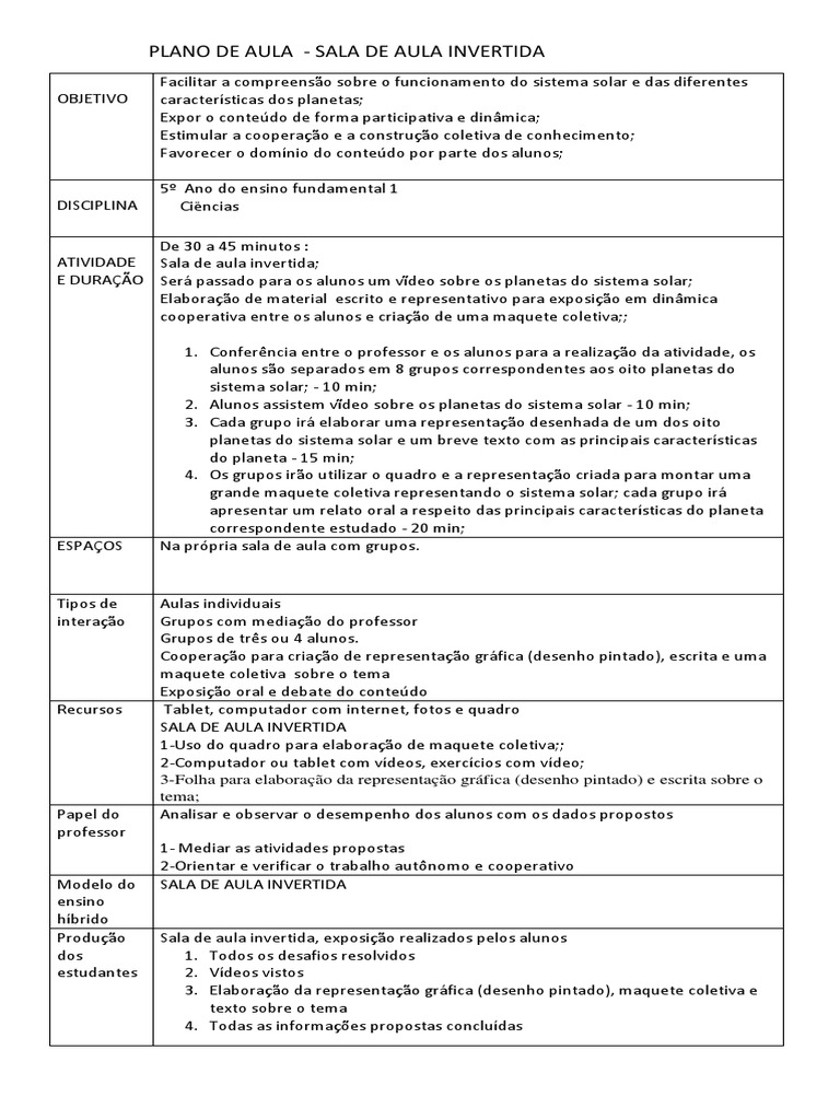 Plano de Aula - Ciencias | PDF | Lição | Planetas