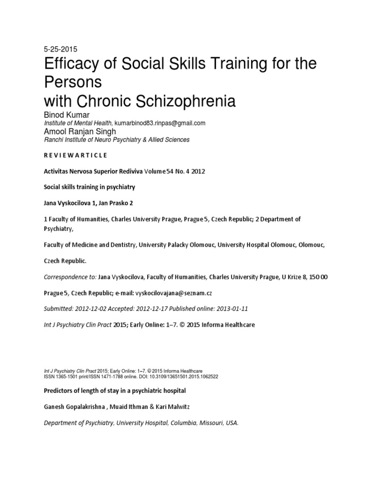 Efficacy of Social Skills Training For The Persons With Chronic ...