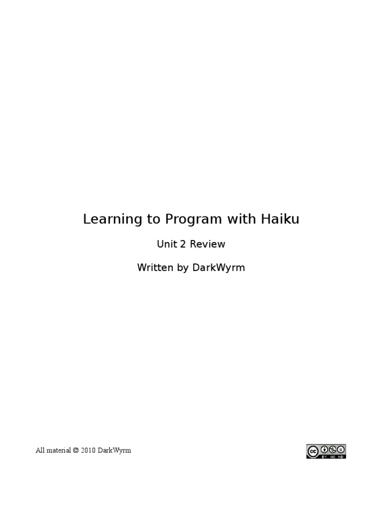 Learning To Program With Haiku Unit 2 Review | PDF