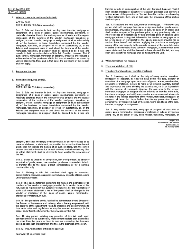 Bulk Sales Law Download Free PDF Mortgage Law Assignment (Law)
