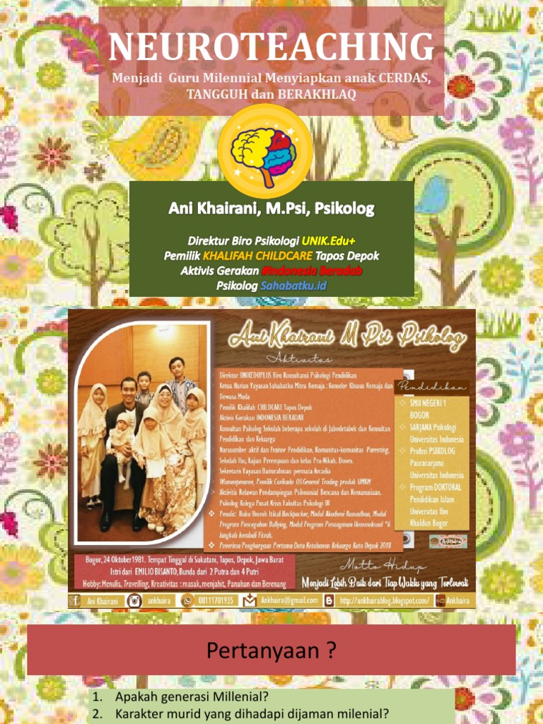 Guru Milenial Menyiapkan Anak Cerdas Tangguh Berakhlaq Kajian Neuroteaching Ani Khairani Pdf Pdf