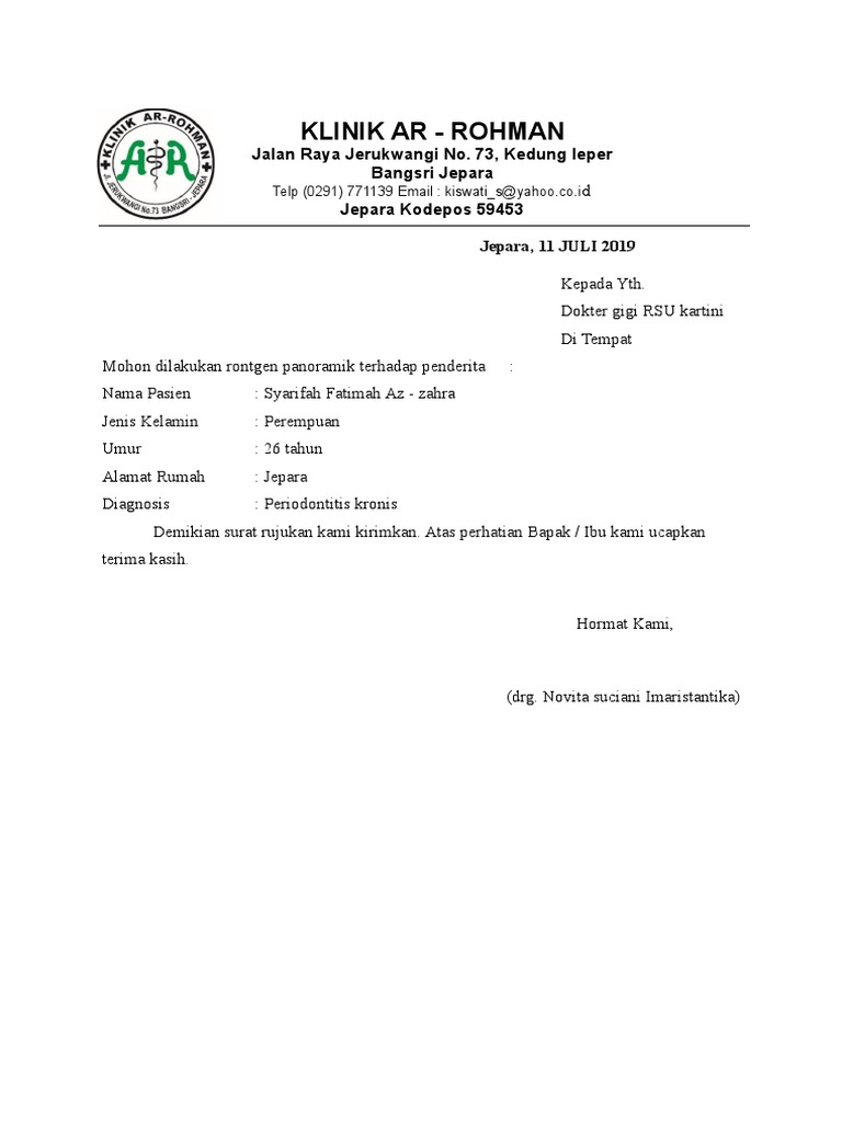 Surat Rujukan Rontgen Gigi Pasien | PDF