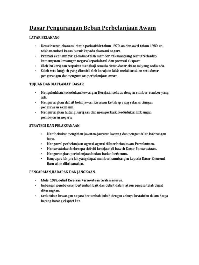 Dasar Pengurangan Beban Perbelanjaan Awam Pdf