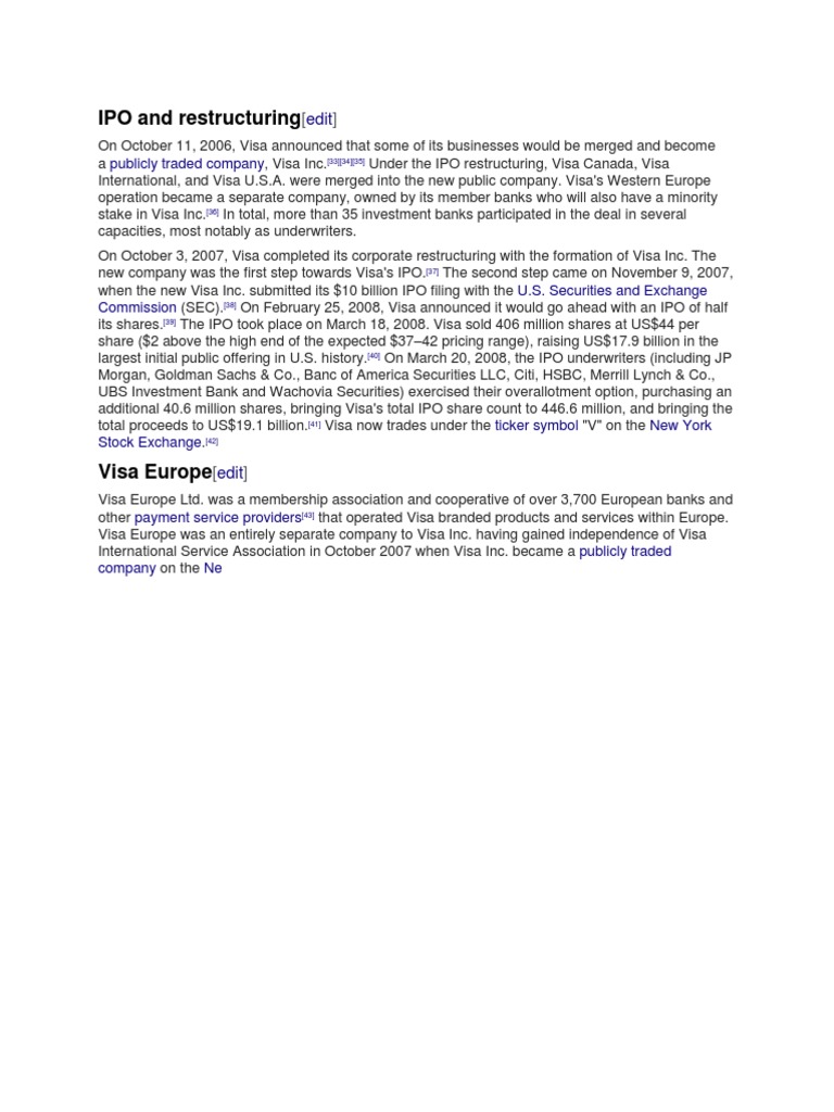 Visa's IPO and Restructuring | PDF