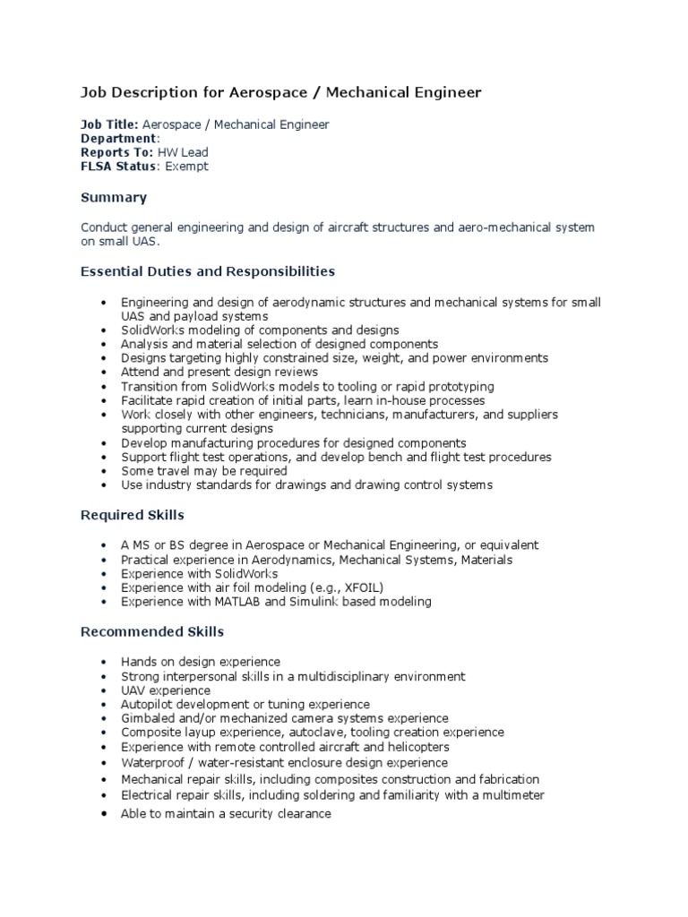 Aerospace/Mechanical Engineer Role | PDF | Art | Technology & Engineering