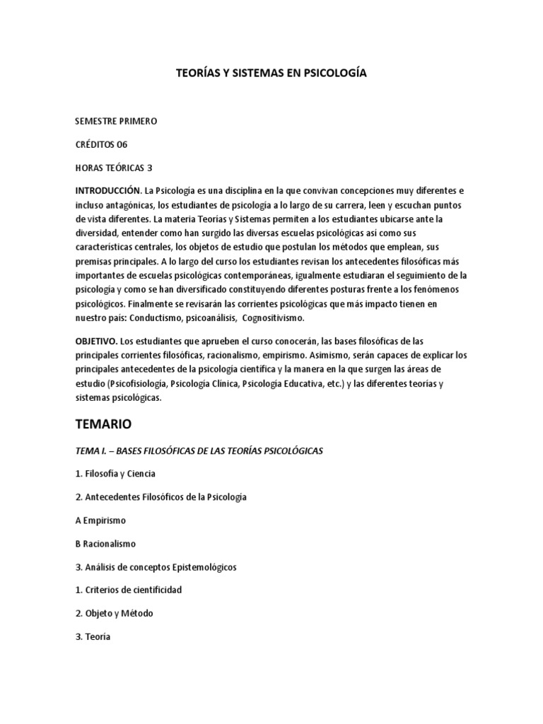 Teorías Y Sistemas En Psicología Pdf Psicología Cognitiva Teoría