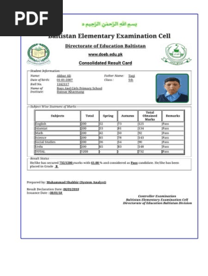  Doeb Edu Pk Result Marksheet Con 896 1 2017 Pdf