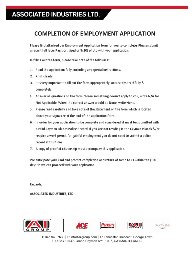 AI GROUP Employment Application PDF PDF Cayman Islands Employment