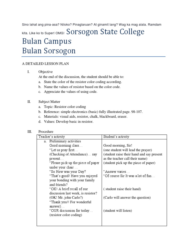Lesson Plan in Tle | PDF | Printed Circuit Board | Electricity