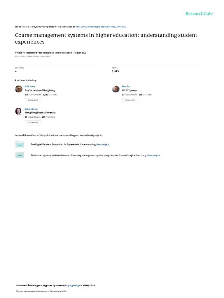 Student Experiences with Course Management Systems | PDF | Educational ...