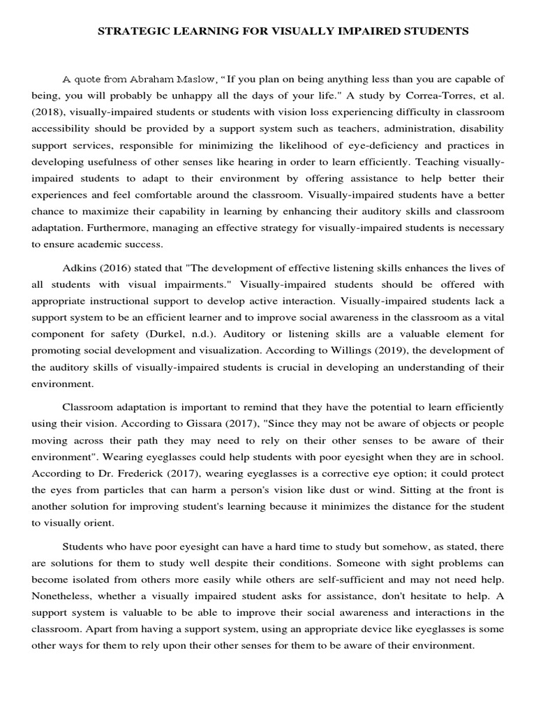Visual Impairment PDF Visual Impairment Classroom