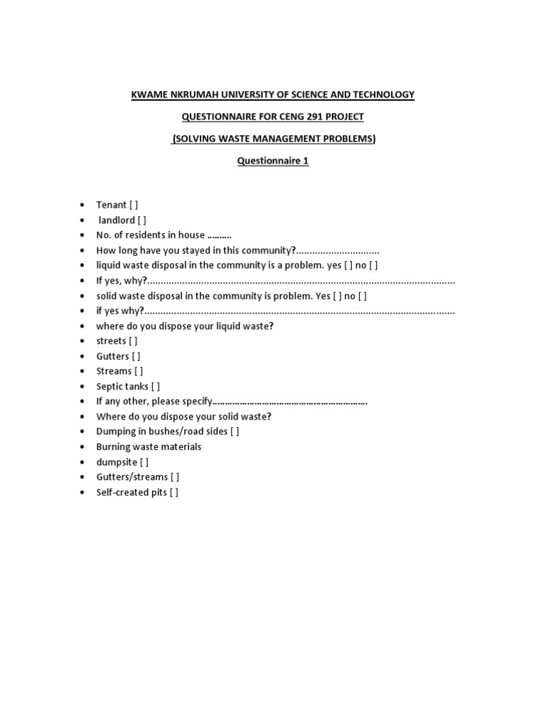 Questionnaire Pdf Landfill Environment