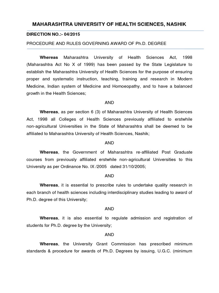 Ph.D. Degree Award Procedures in Health Sciences | PDF | Doctor Of ...