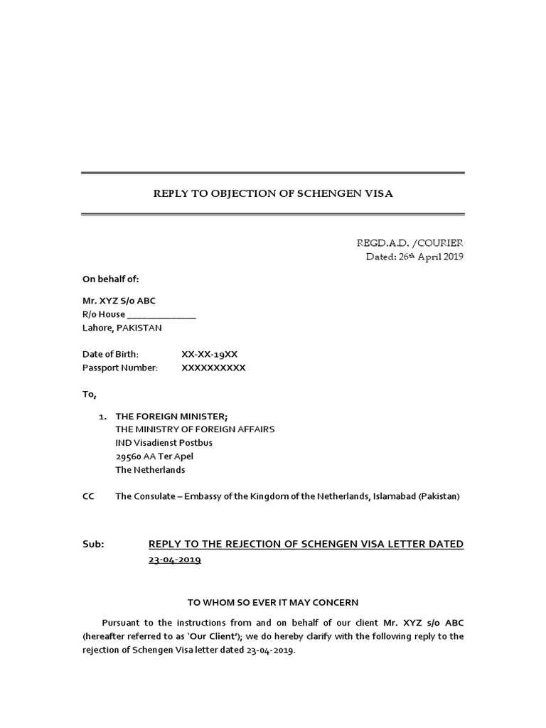 Appeal Against Schengen Visa Rejection | PDF | Travel Visa | Diplomacy